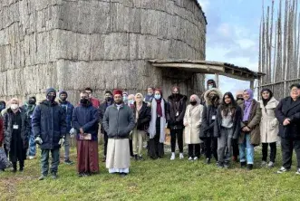 Muslim youth visit to a replica longhouse at the Six Nations Indigenous Reserve in Brantford (Photo courtesy: Hanif Ghayyur)